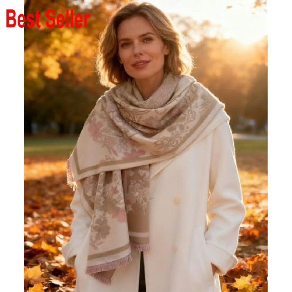 Oversized Cashmere Feel Shawl Reversible Floral Pattern Winter Warm Wraps - Picture 3 of 8